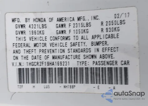 2017 Honda Accord Sport Se из США, поврежденный, VIN 1HGCR2F19HA169231